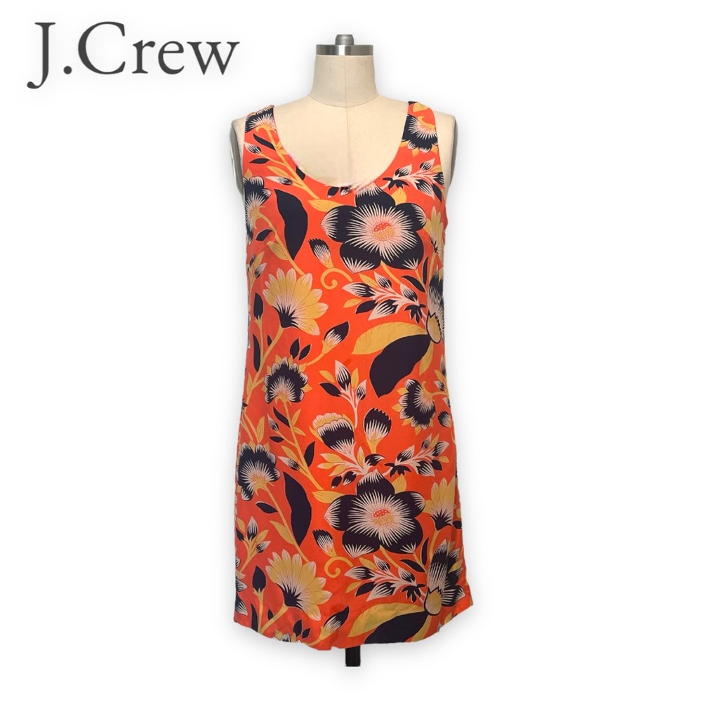 J Crew coral silk floral hibiscus twist back shift dress size 2 NWT!